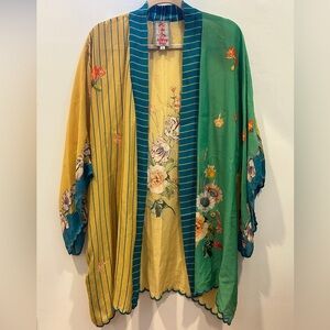 Johnny Was Kimono Womens Size M Multicolor Floral Print Pockets Cupra Rayon